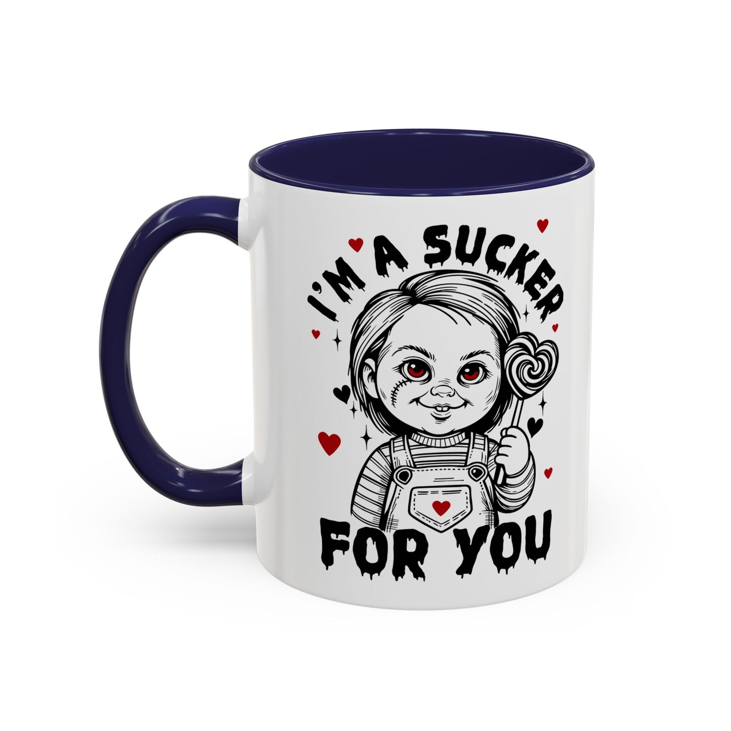 Coffee Mug — "I'm a Sucker For You" Cute Creepy Doll Valentine Accent Mug