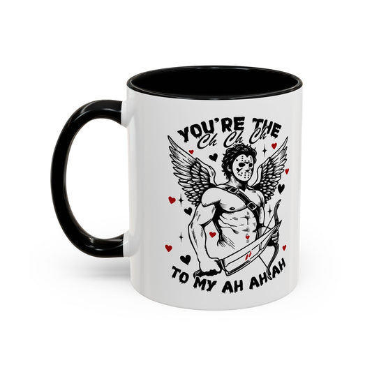 Cupid Jason Mask Coffee Mug — "You're the One to My Ah Ah Ah" Accent Mug