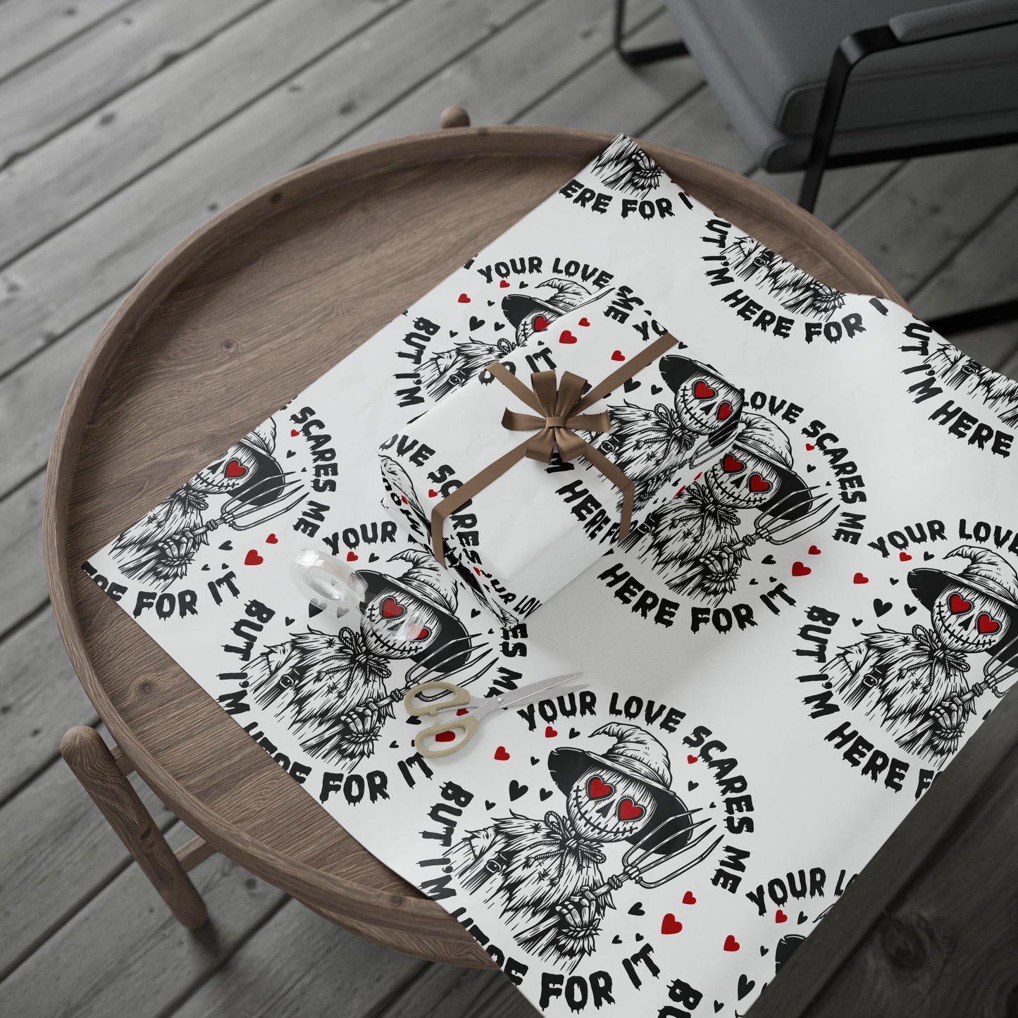 Spooky Love Wrapping Paper - 'Your Love Scares Me But I'm Here For It' Valentine's Gift Wrap