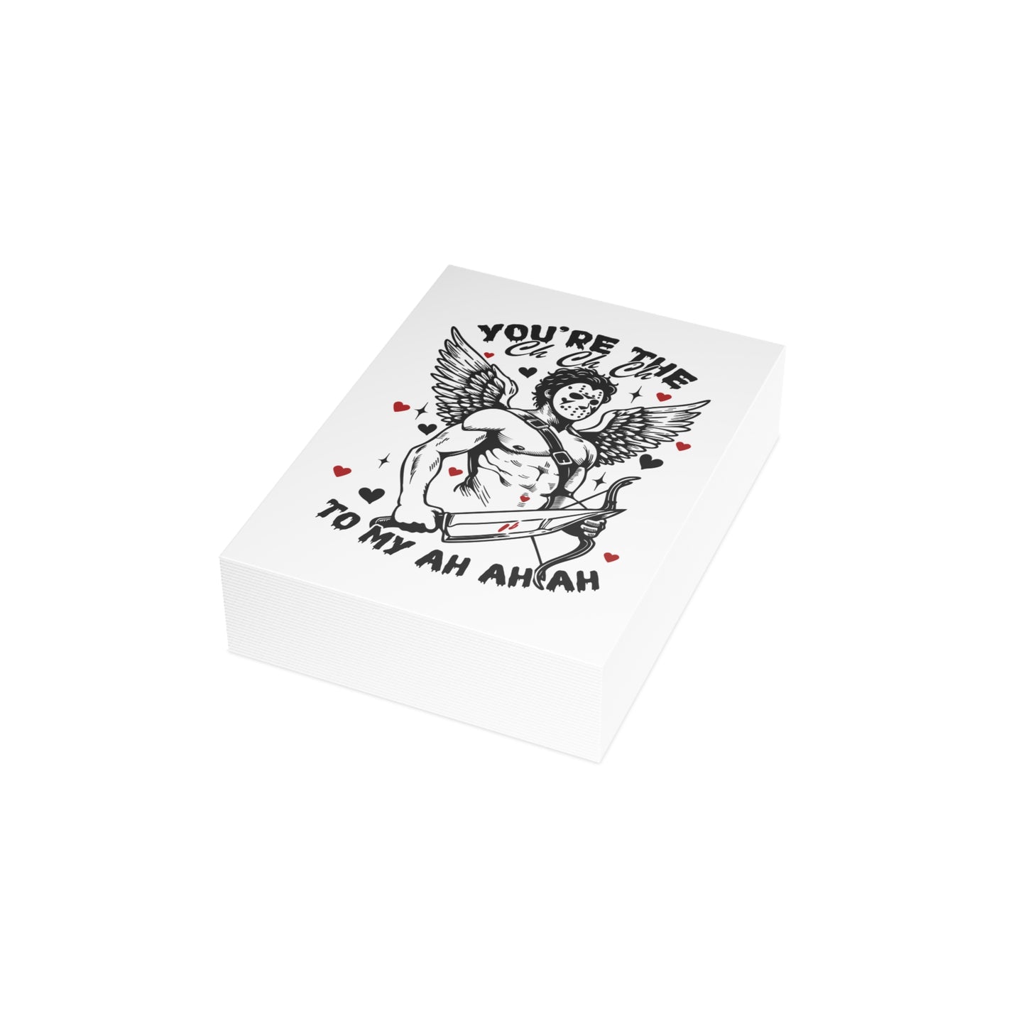 Greeting Card — Funny Horror Cupid Design “You’re the Ch Ch Ch to My Ah Ah Ah” — Valentine’s Day Love Card