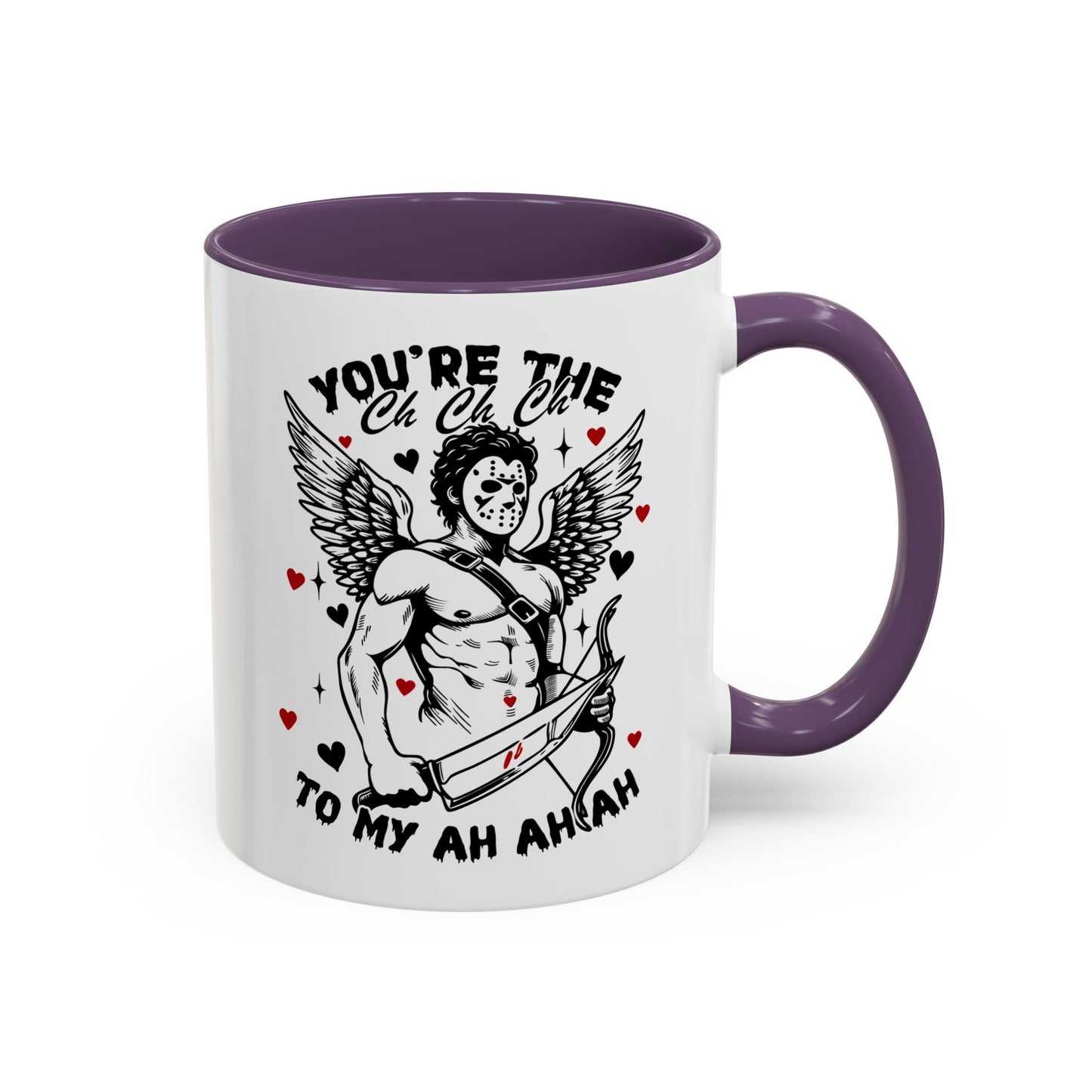 Cupid Jason Mask Coffee Mug — "You're the One to My Ah Ah Ah" Accent Mug