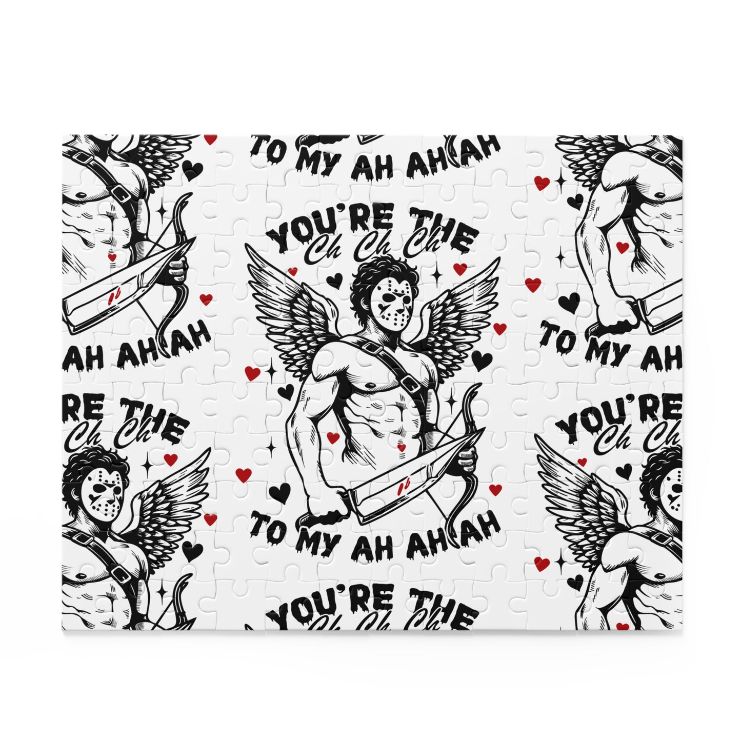 Cupid Jason Mask Pattern Puzzle — "You're the Ch Ch Ch To My Ah Ah" Horror-Valentine Jigsaw