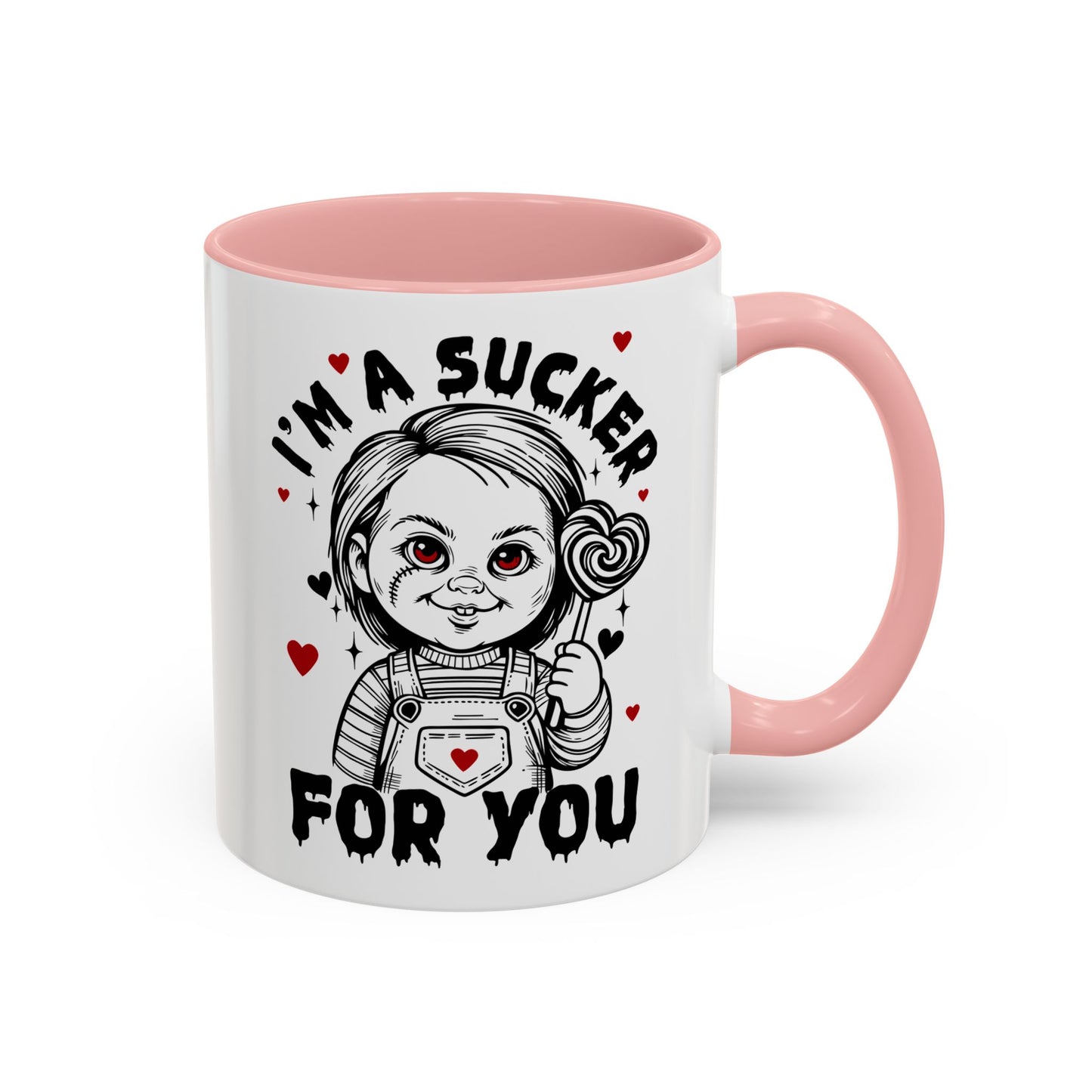 Coffee Mug — "I'm a Sucker For You" Cute Creepy Doll Valentine Accent Mug