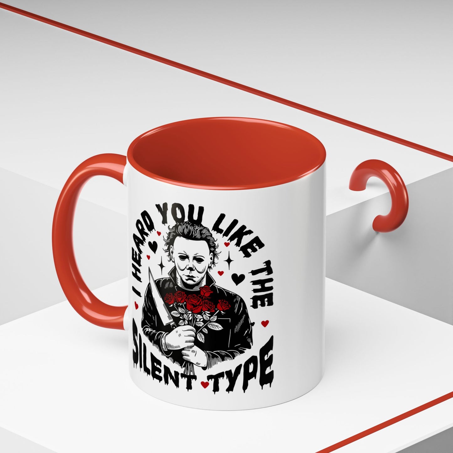 Accent Coffee Mug — "I Heard You Like the Silent Type" Horror Movie Michael Myers Design