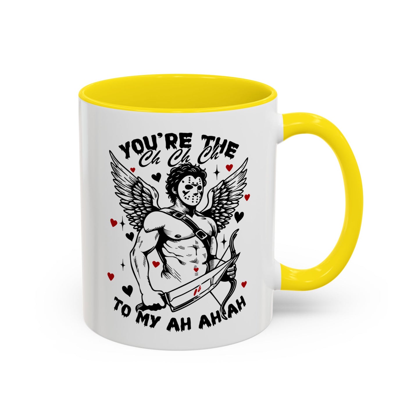 Cupid Jason Mask Coffee Mug — "You're the One to My Ah Ah Ah" Accent Mug