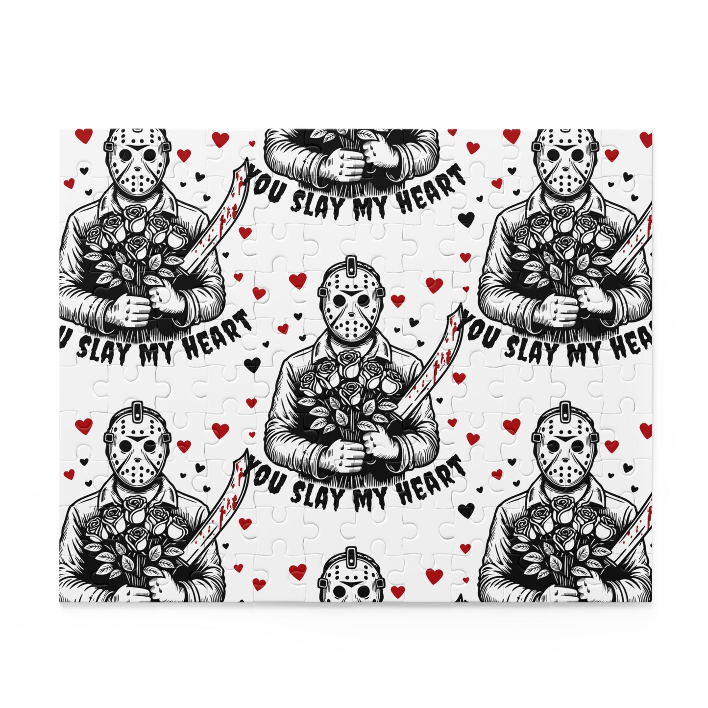 Horror Valentine Puzzle — “You Slay My Heart” Jason Mask Jigsaw (120/252/500 pc)
