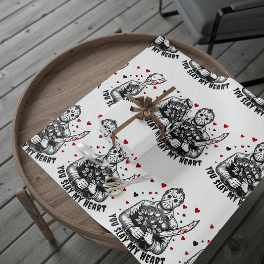 Horror Valentine Wrapping Paper — "You Slay My Heart" Pattern