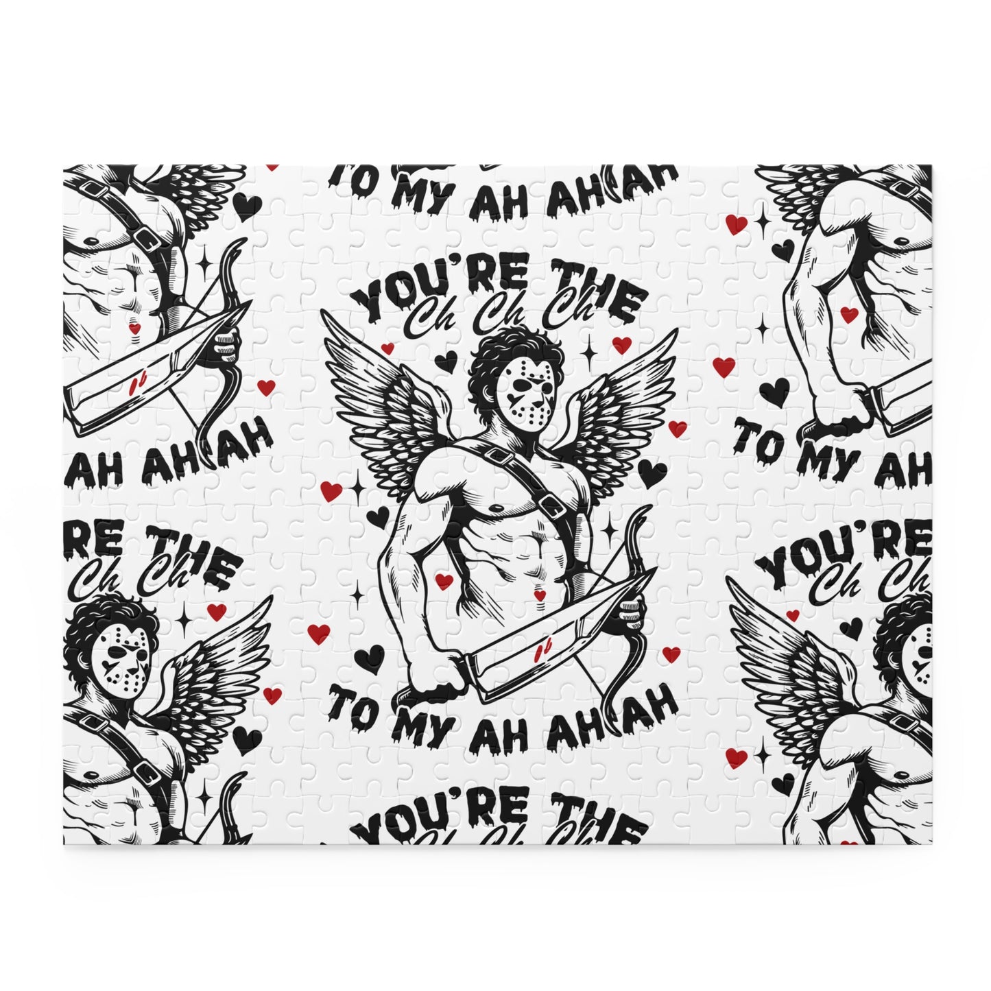 Cupid Jason Mask Pattern Puzzle — "You're the Ch Ch Ch To My Ah Ah" Horror-Valentine Jigsaw