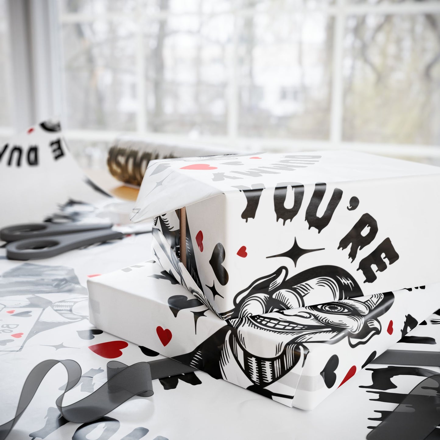 Wrapping Paper — “I Choose / You’re the Dummy” Creepy Ventriloquist Doll Pattern