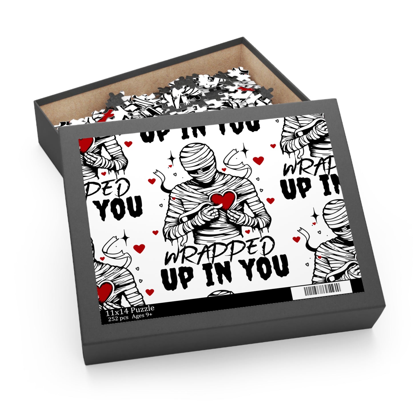 Wrapped Up In You Valentine Puzzle — Romantic Mummy Holding Heart 120/252/500-Piece