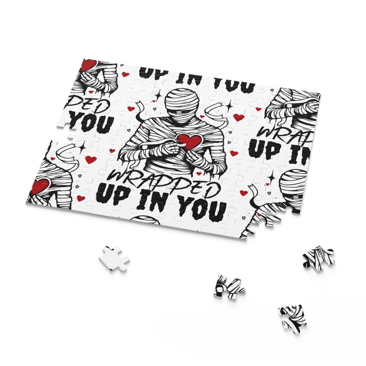 Wrapped Up In You Valentine Puzzle — Romantic Mummy Holding Heart 120/252/500-Piece