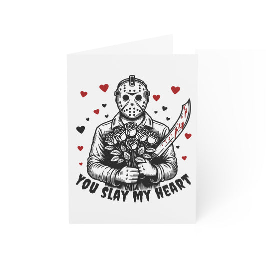 Greeting Card — “You Slay My Heart” Horror Valentine Card (Jason-Inspired, Funny Romantic Anniversary & Valentine’s Day Card)