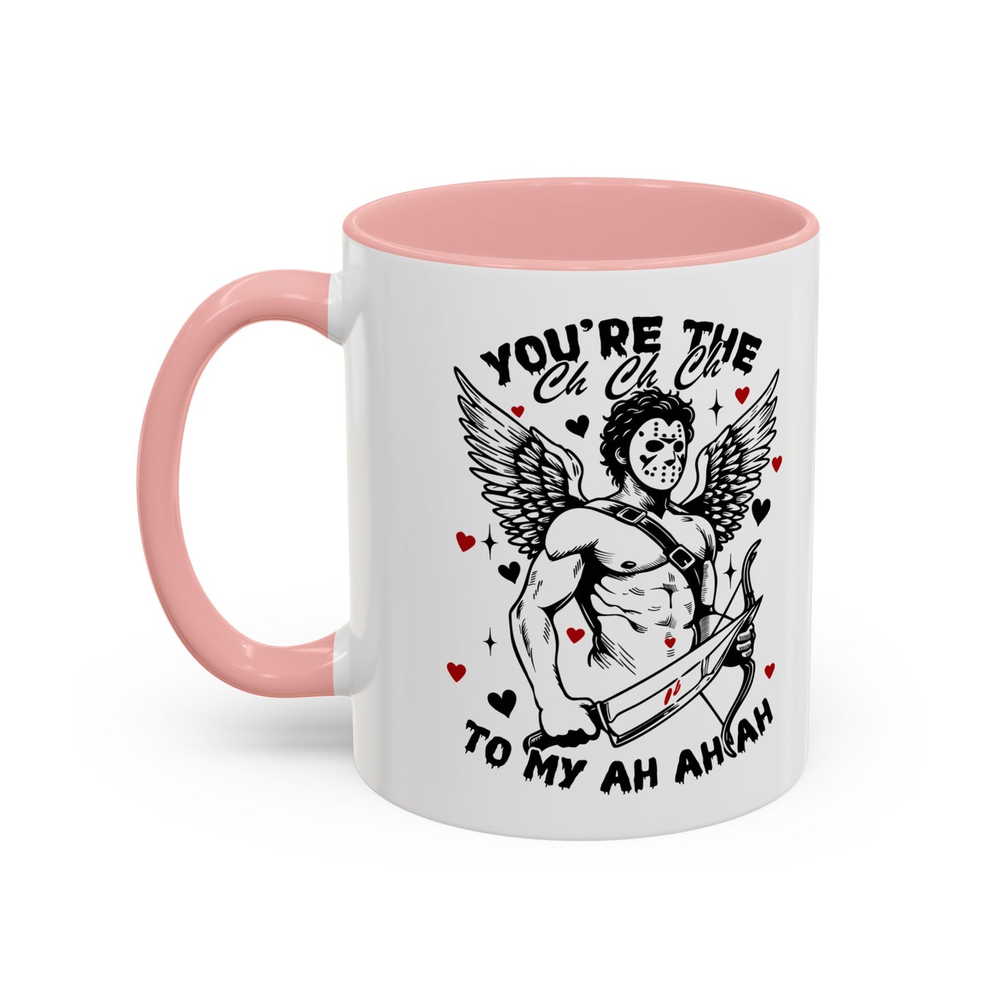 Cupid Jason Mask Coffee Mug — "You're the One to My Ah Ah Ah" Accent Mug