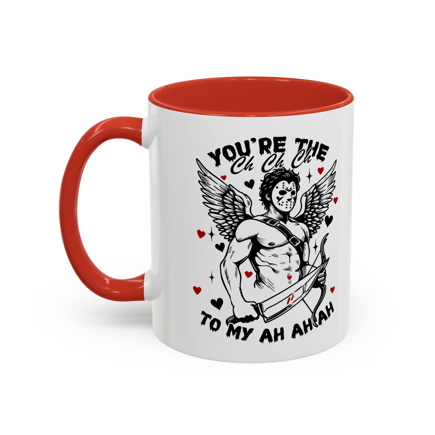 Cupid Jason Mask Coffee Mug — "You're the One to My Ah Ah Ah" Accent Mug