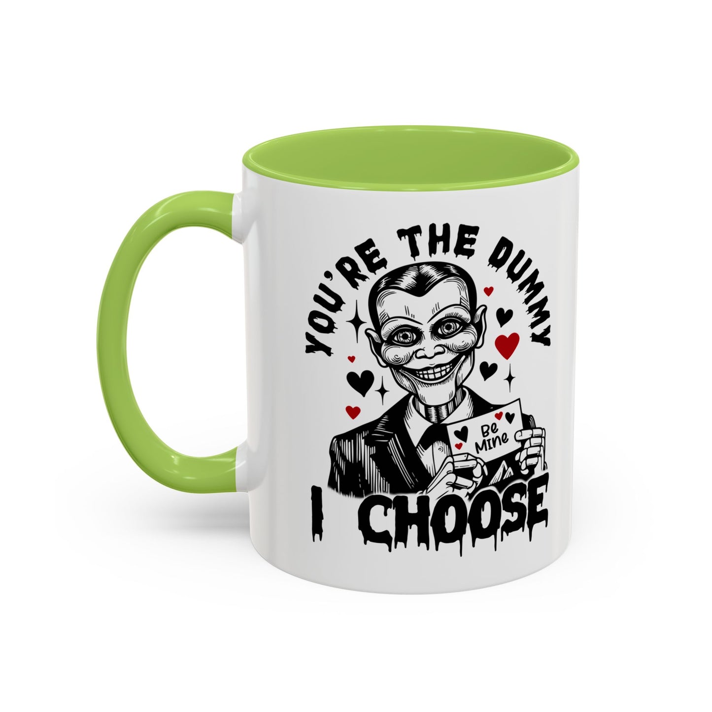 Valentine Ventriloquist Doll Coffee Mug — "You're the Dummy I Choose" Accent Mug