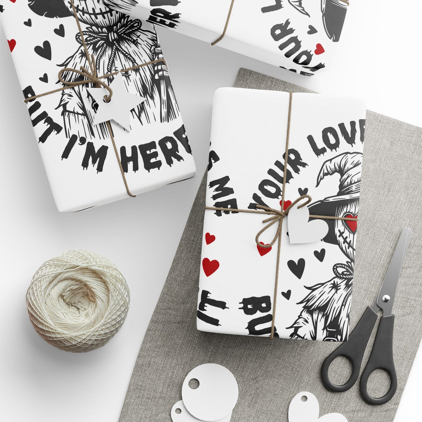 Spooky Love Wrapping Paper - 'Your Love Scares Me But I'm Here For It' Valentine's Gift Wrap