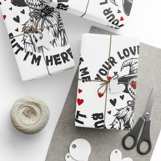Spooky Love Wrapping Paper - 'Your Love Scares Me But I'm Here For It' Valentine's Gift Wrap