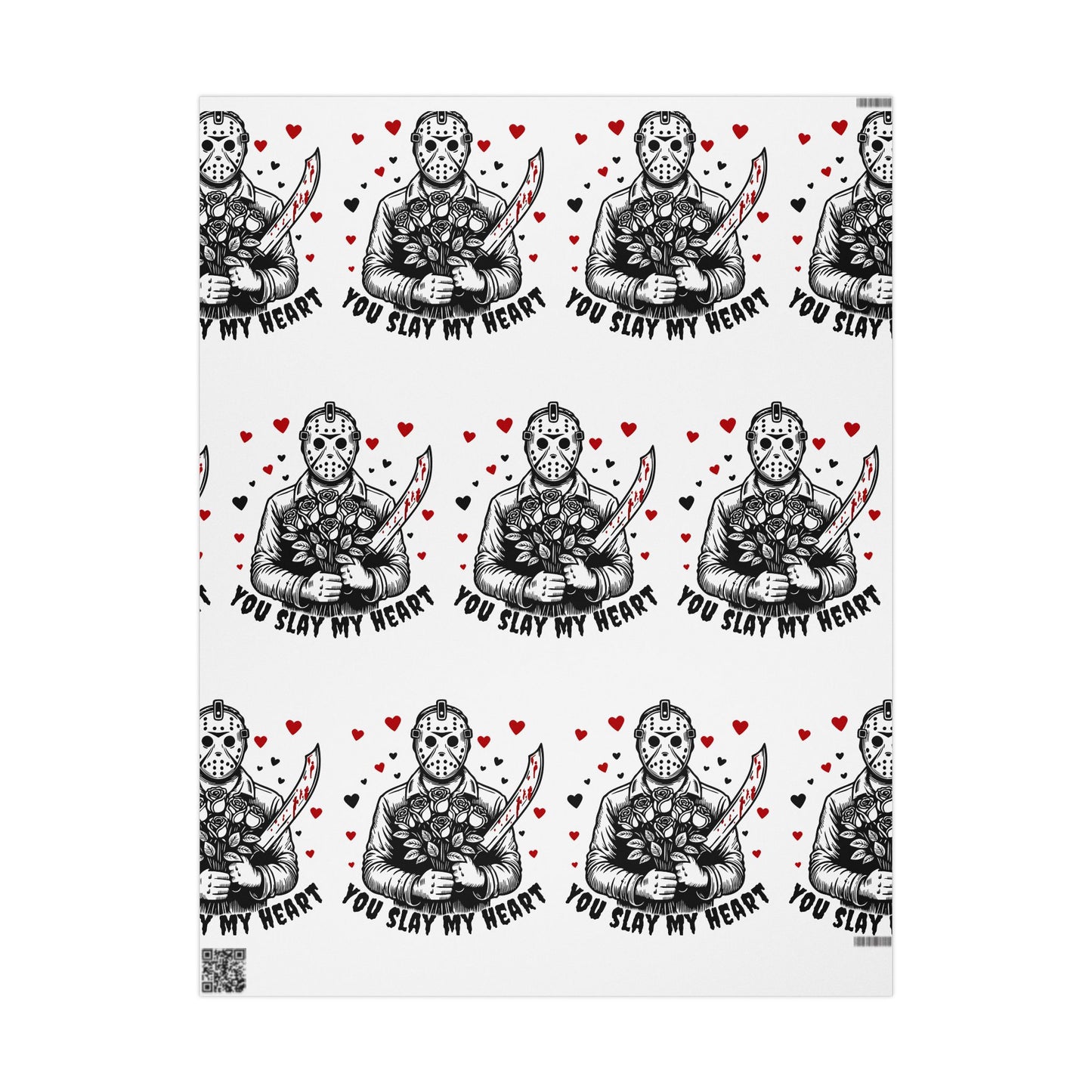 Horror Valentine Wrapping Paper — "You Slay My Heart" Pattern
