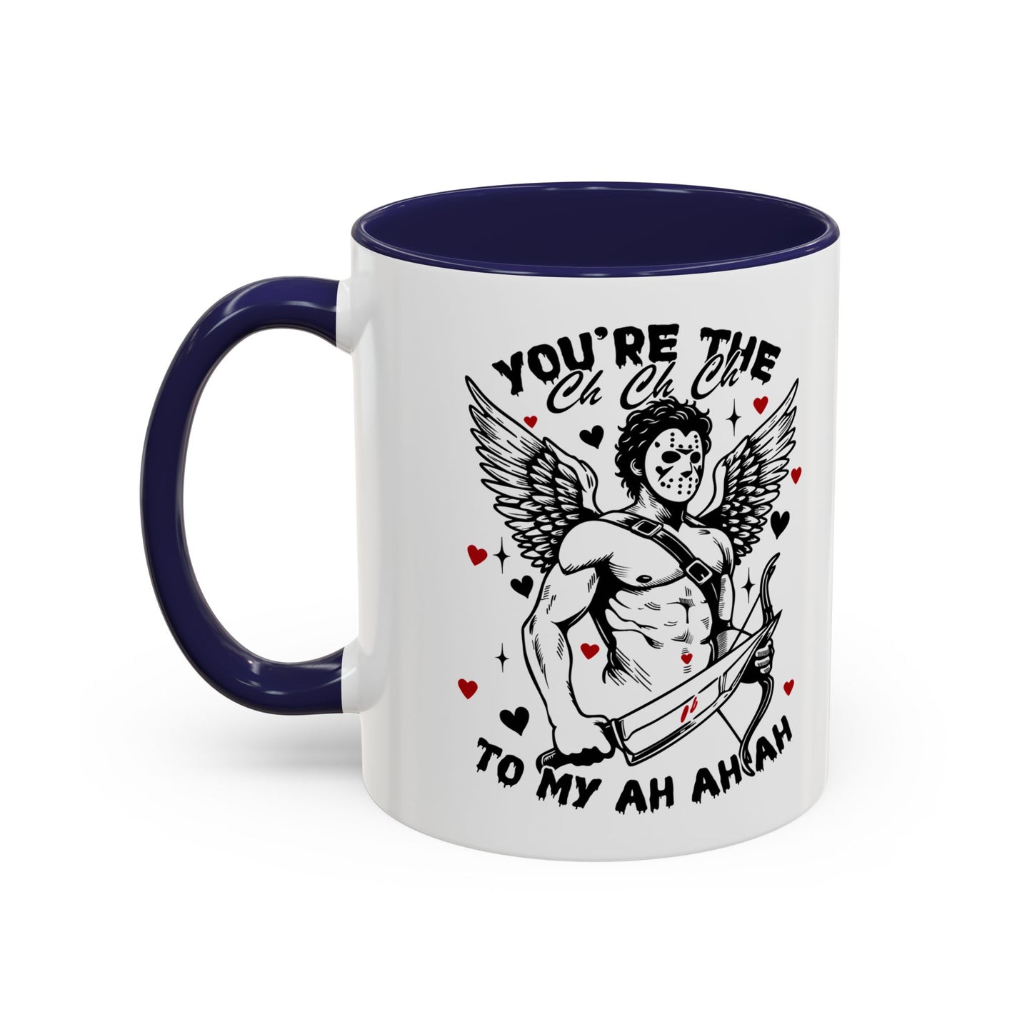 Cupid Jason Mask Coffee Mug — "You're the One to My Ah Ah Ah" Accent Mug