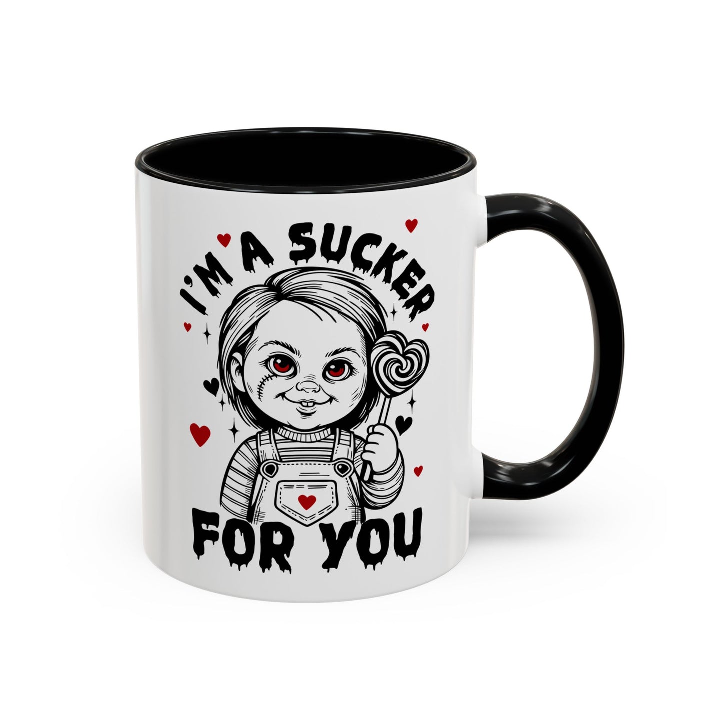 Coffee Mug — "I'm a Sucker For You" Cute Creepy Doll Valentine Accent Mug