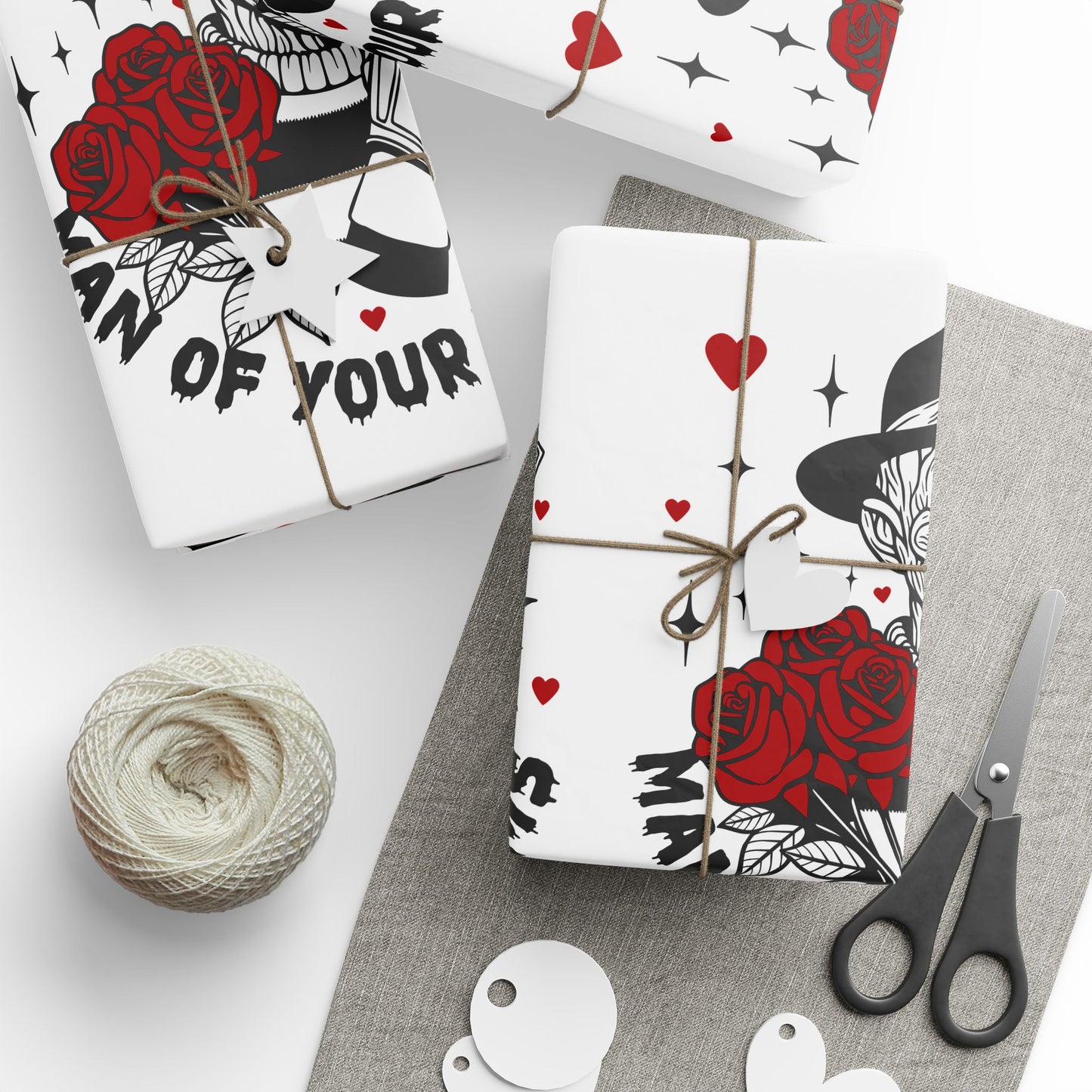 Skull & Rose Wrapping Paper - 'Man of Your Dreams' Gothic Valentine Gift Wrap