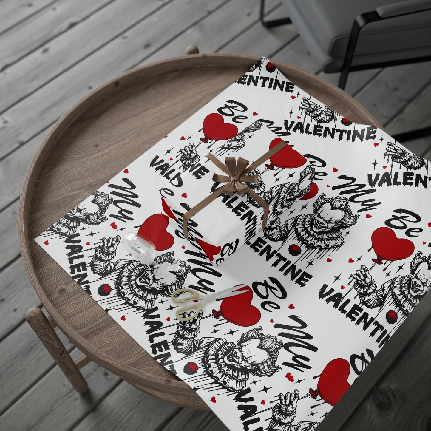 Be My Valentine Clown Wrapping Paper — Horror Valentine Gift Wrap