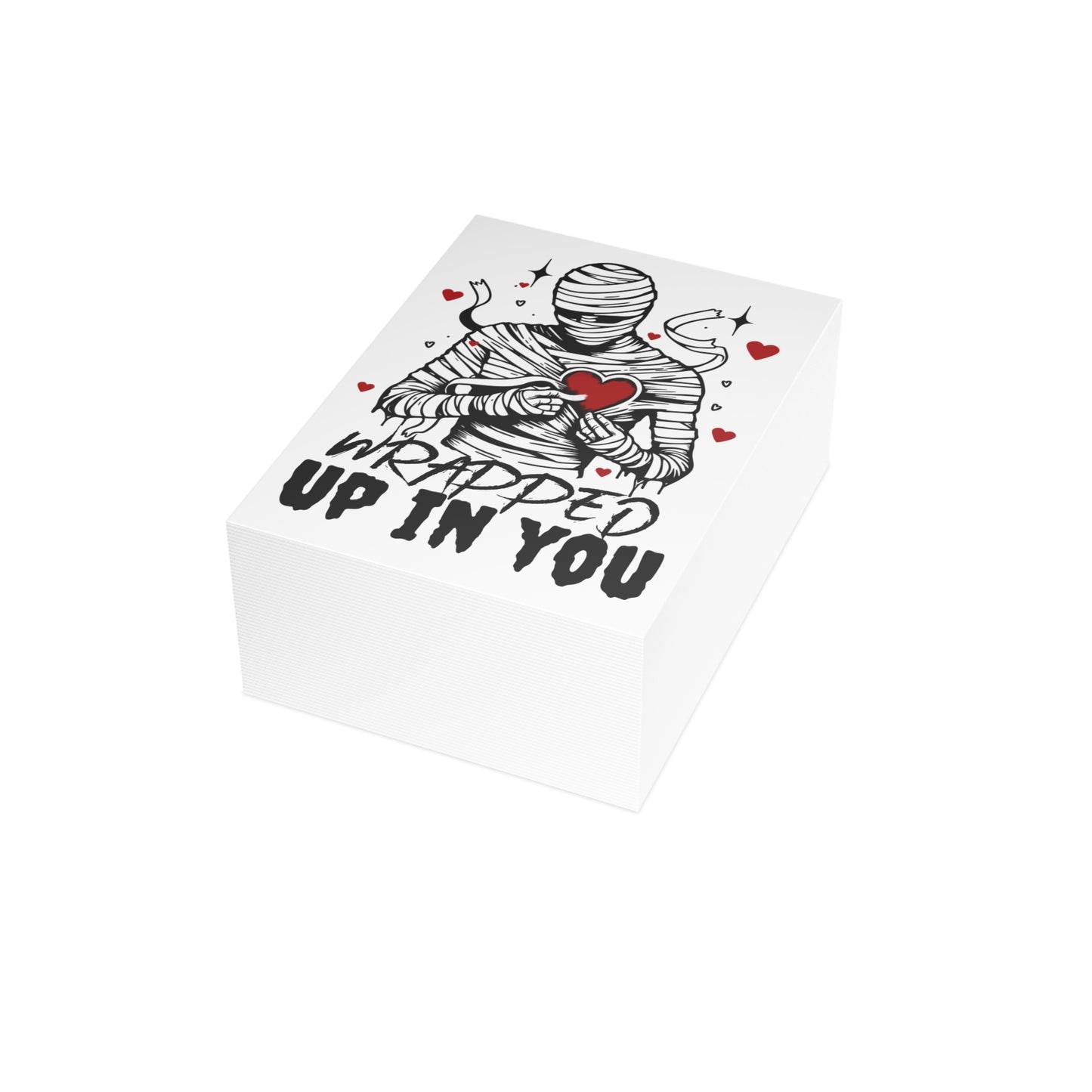 Wrapped Up In You Greeting Card — Mummy Holding Heart Valentine Card