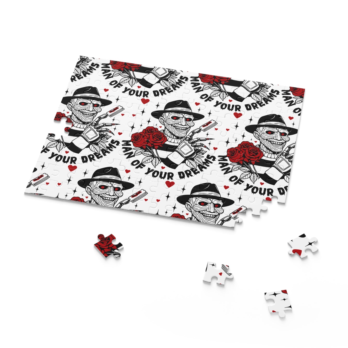 Horror-themed Jigsaw Puzzle — “Man of Your Dreams” Skull & Rose Pattern (120/252/500 pcs)